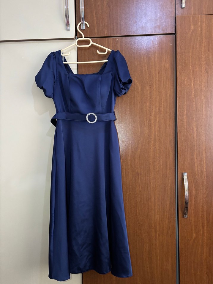 Parlak Lacivert Midi elbise - Görsel 3