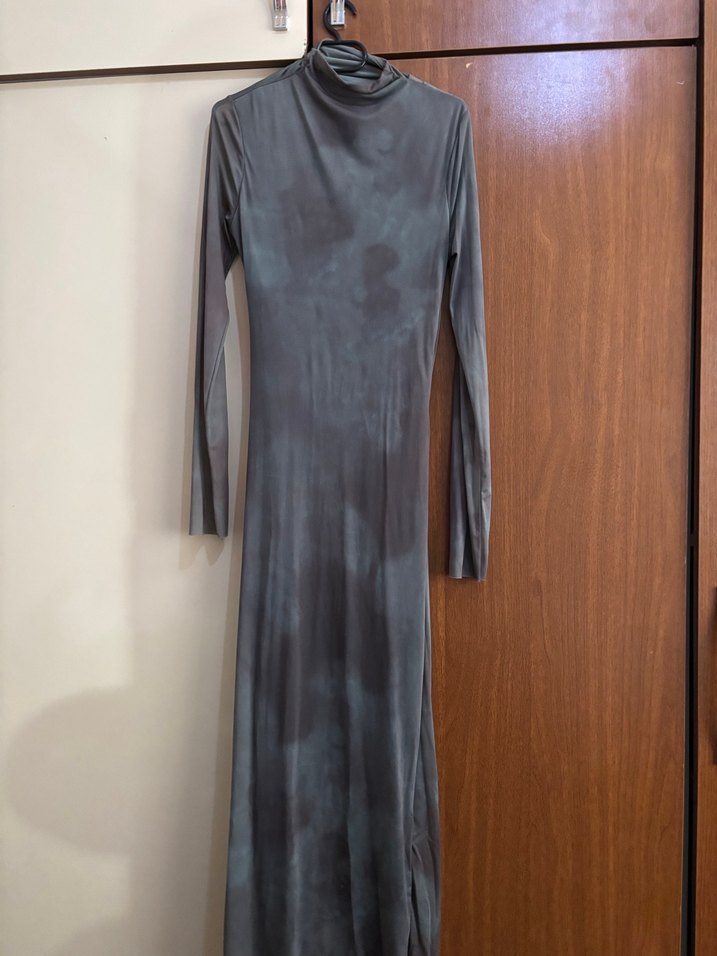 Gri Drapeli Uzun Kadın Elbise - Görsel 2