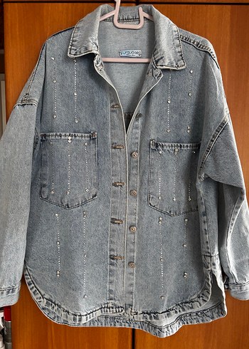 Açık Mavi Taşlı Denim Ceket S