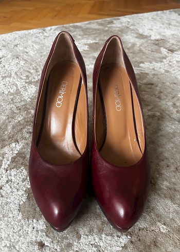 Derimod Bordo Deri Platform Topuklu Kadın Stiletto 40