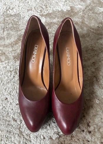 Bordo Deri Platform Topuklu Kadın Stiletto 40