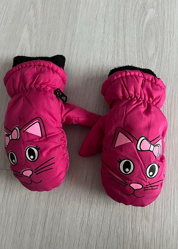 Pembe Kız Çocuk Eldiveni, Kürklü, Baskılı - Görsel 3