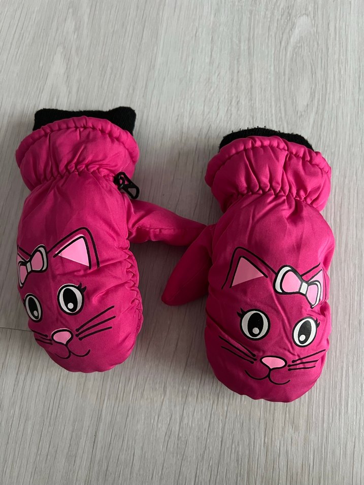 Pembe Kız Çocuk Eldiveni, Kürklü, Baskılı - Görsel 3