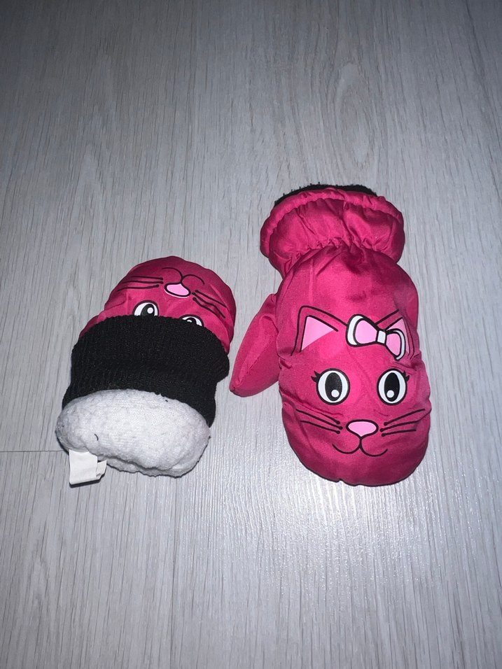 Pembe Kız Çocuk Eldiveni, Kürklü, Baskılı - Görsel 4