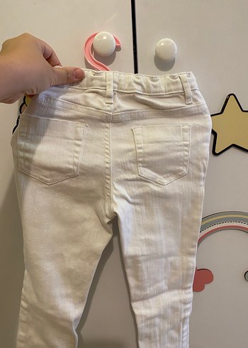 18-24 Ay Beden Beyaz Denim Düğmeli Pantolon