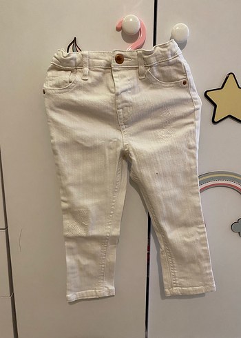 Beyaz Denim Düğmeli Pantolon