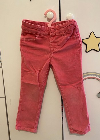 Kız Çocuk Düğmeli Pembe Kadife Pantolon