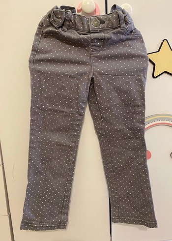 Kızlar için Gri Puantiyeli Dar Kesim Denim Pantolon