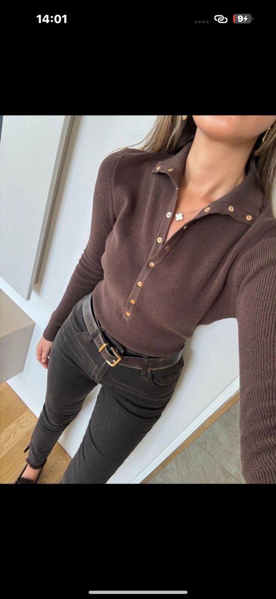 Kahverengi Düğmeli Kadın Triko - Görsel 2