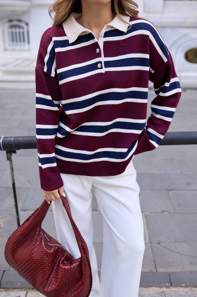 Bordo Ekose Örgü Kadın Kazak - Görsel 3