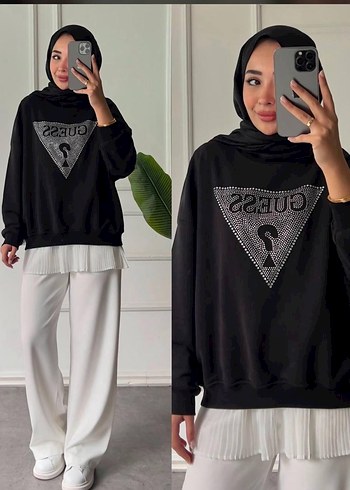 Siyah Payetli Guess Kadın Sweatshirt - Görsel 2