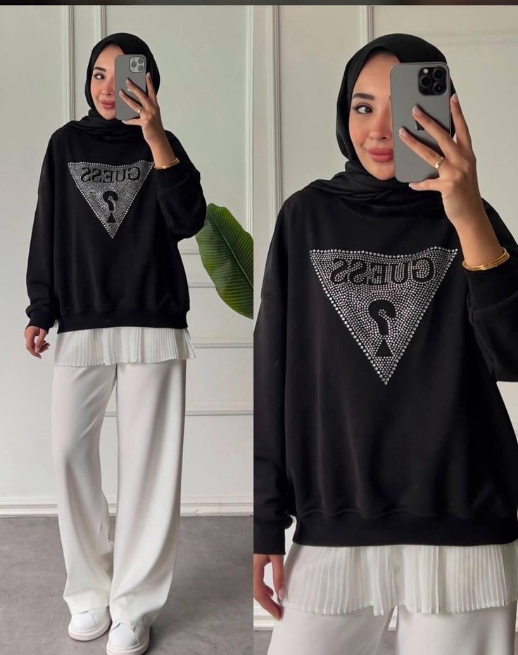 Siyah Payetli Guess Kadın Sweatshirt - Görsel 2