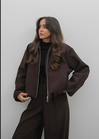 Kahverengi Kadın Bomber Ceket SML beden var - Görsel 4