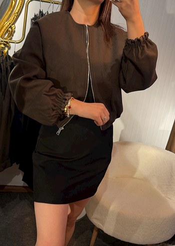 Kahverengi Kadın Bomber Ceket SML beden var - Görsel 2