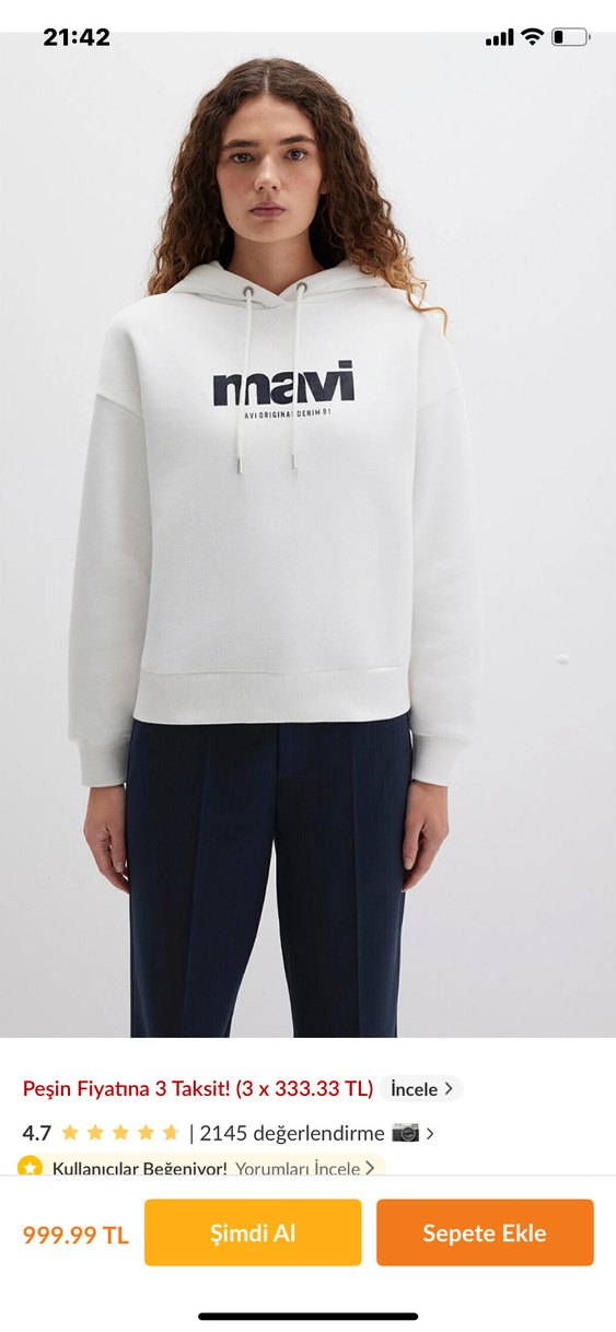 Baskılı Kapüşonlu Beyaz Kadın Sweatshirt - Görsel 2