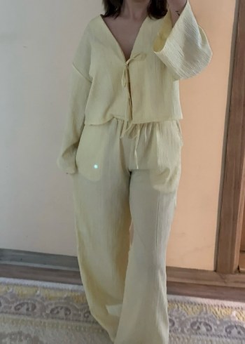 Bohem Salaş Midi Kadın sarı takım - Görsel 2