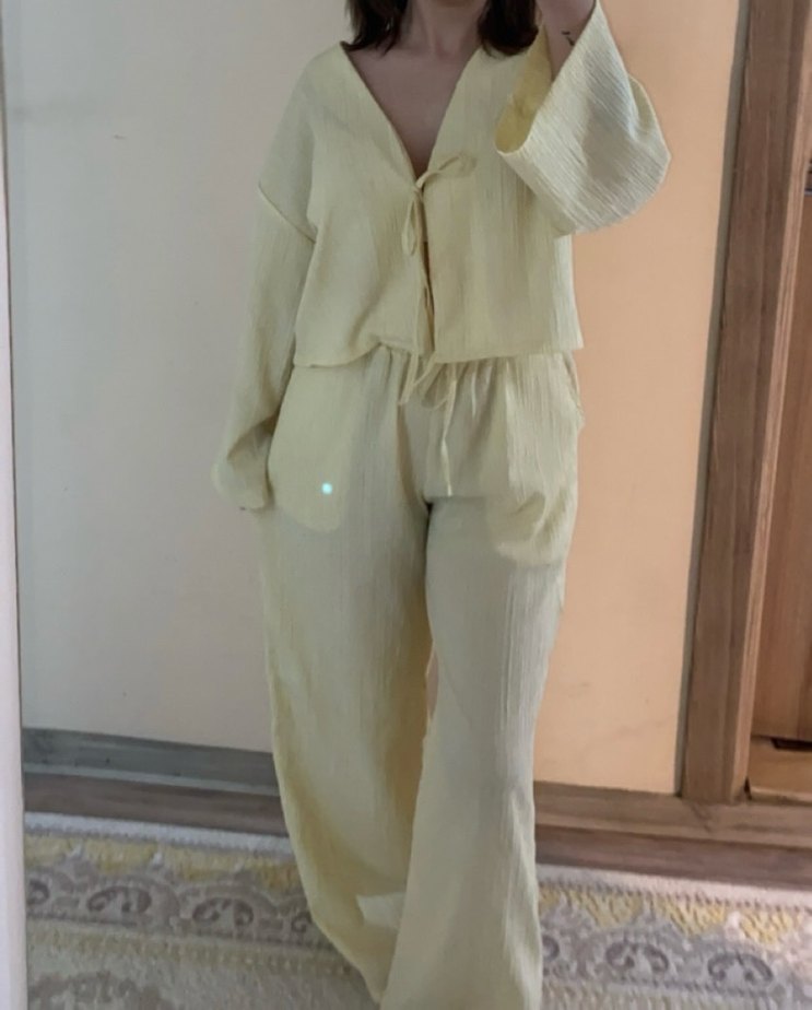 Bohem Salaş Midi Kadın sarı takım - Görsel 2