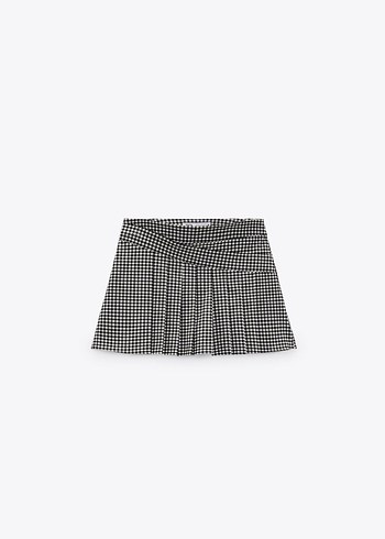 Zara Ekoseli Pilili Mini Şort Etek