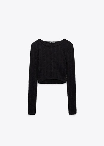Zara Siyah Kadın Uzun Kollu Crop Top
