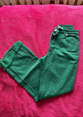 Zara Yeşil Wide Leg Kot Pantolon