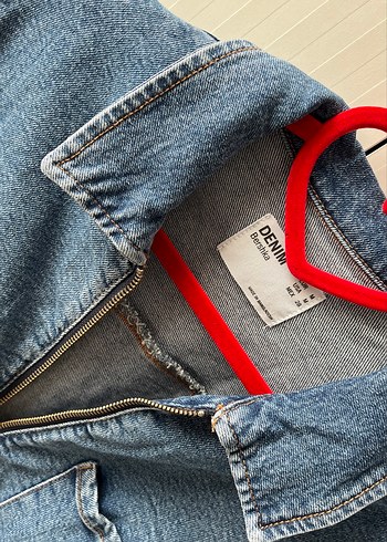 m Beden Kadın Mavi Kemerli Denim Elbise