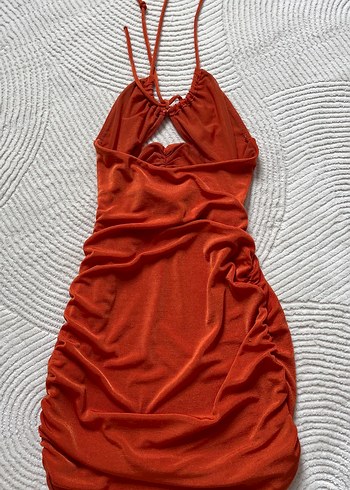 Bershka Turuncu Drapeli Askılı Mini Elbise