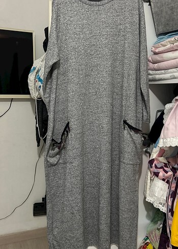 Gri Uzun Kollu Triko Elbise - Görsel 5