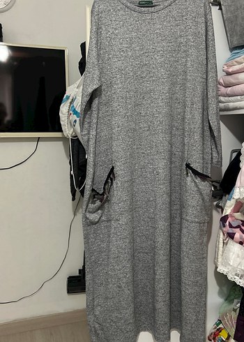 Gri Uzun Kollu Triko Elbise - Görsel 4