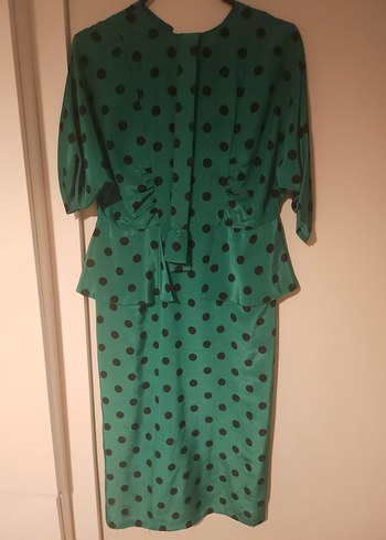 Vintage Yeşil Puantiyeli Elbise