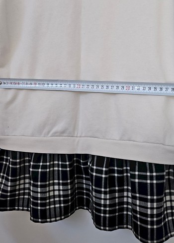 Kız Çocuk Bej Sweatshirt ve Ekose Etek - Görsel 7