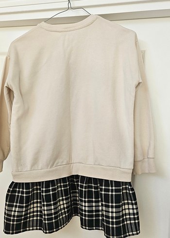Kız Çocuk Bej Sweatshirt ve Ekose Etek - Görsel 3