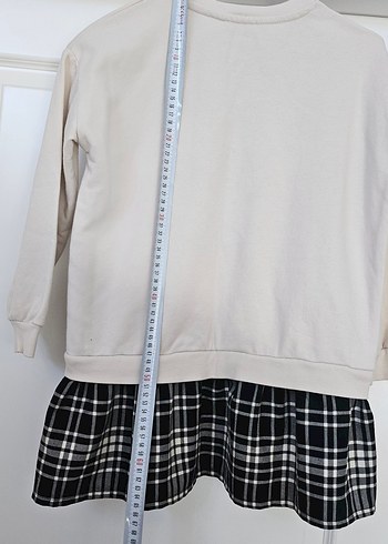Kız Çocuk Bej Sweatshirt ve Ekose Etek - Görsel 2
