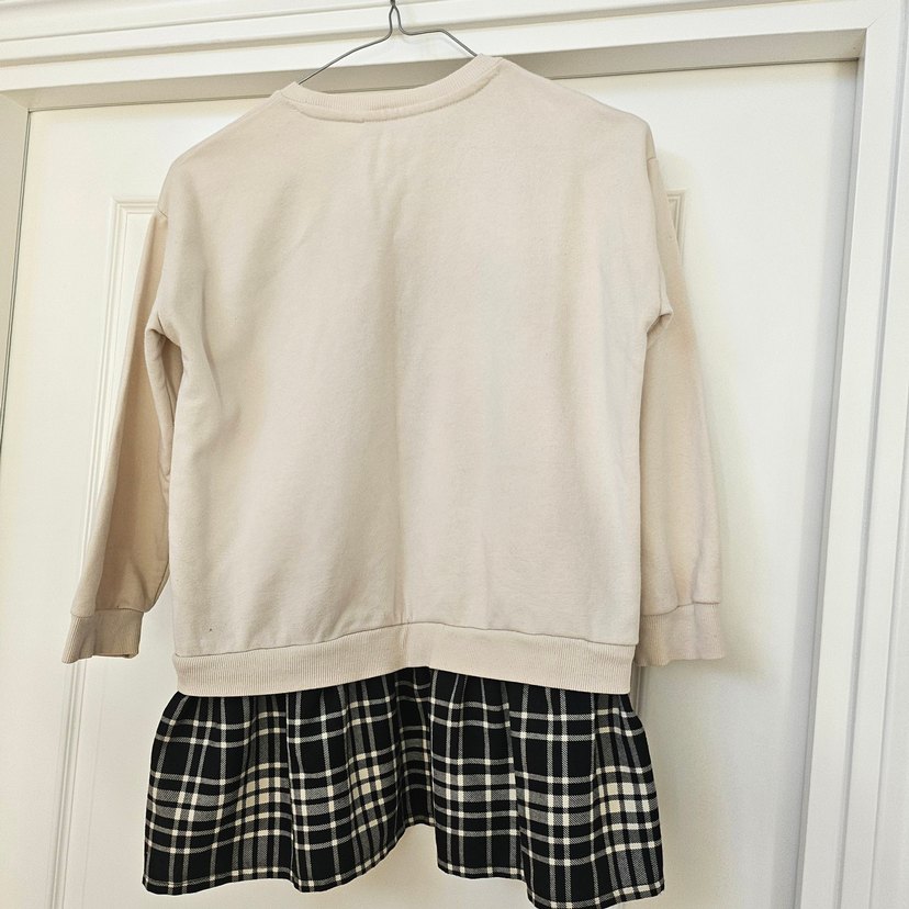 Kız Çocuk Bej Sweatshirt ve Ekose Etek - Görsel 3