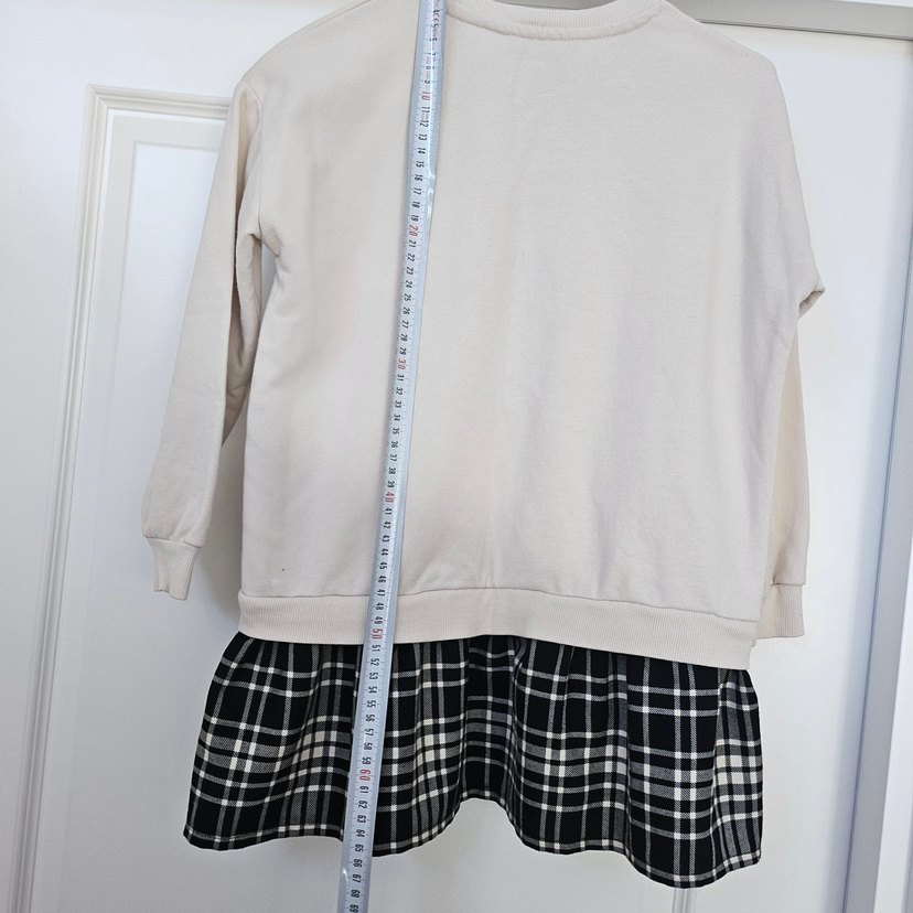 Kız Çocuk Bej Sweatshirt ve Ekose Etek - Görsel 2