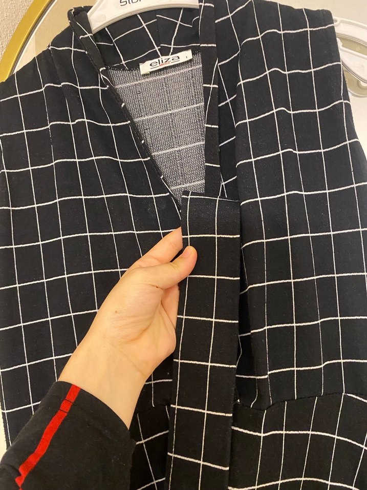 Siyah Kareli Uzun Halter Yaka Elbise - Görsel 2