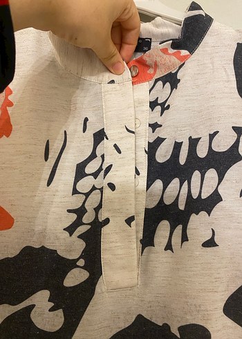 Gri Çok Renkli Bağlama Desenli Uzun Keten Elbise - Görsel 3