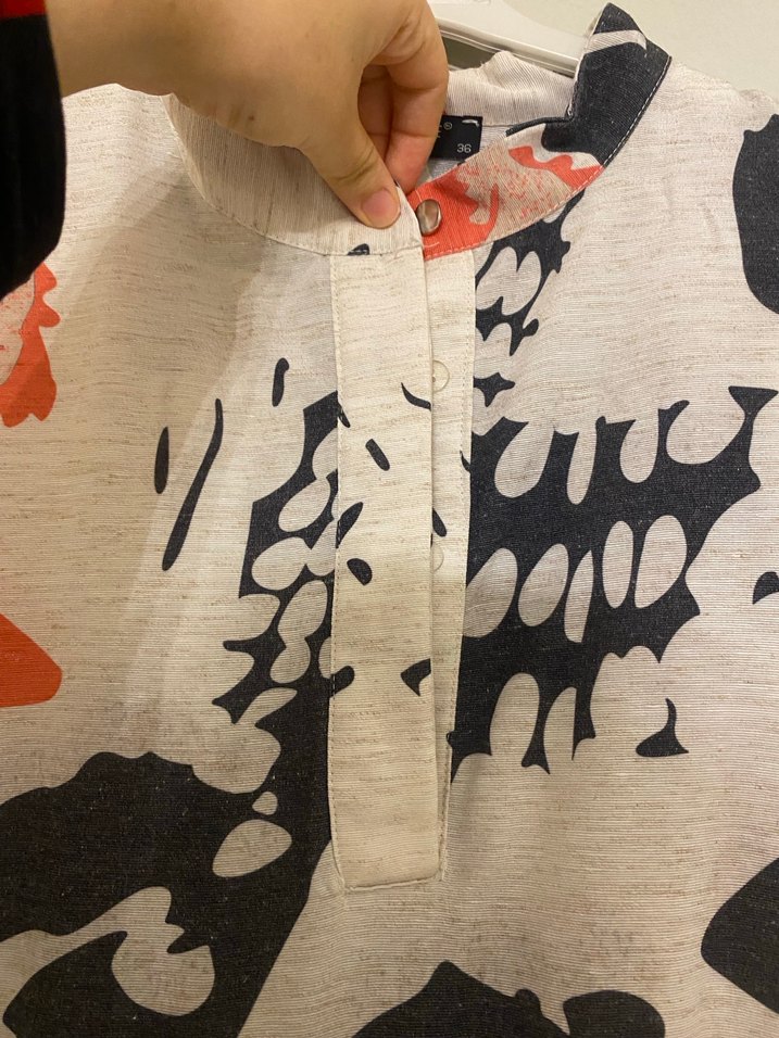 Gri Çok Renkli Bağlama Desenli Uzun Keten Elbise - Görsel 3