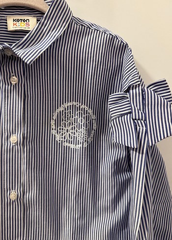 Mavi Gri Çizgili Uzun Kollu Çocuk Gömlek - Görsel 2