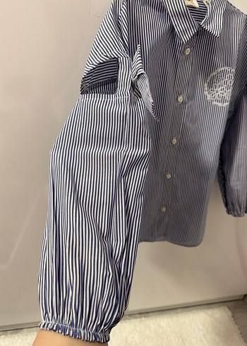 Mavi Gri Çizgili Uzun Kollu Çocuk Gömlek - Görsel 4