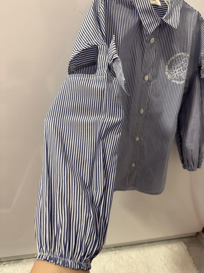 Mavi Gri Çizgili Uzun Kollu Çocuk Gömlek - Görsel 4