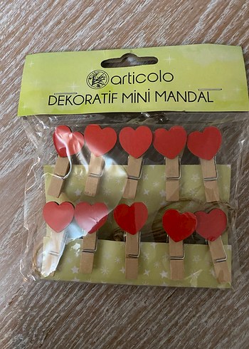 Kırmızı Kalp Dekoratif Mini Mandal 10'lu