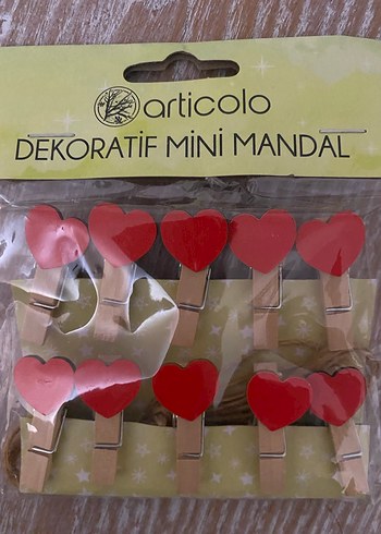 Diğer Kırmızı Kalp Dekoratif Mini Mandal 10'lu