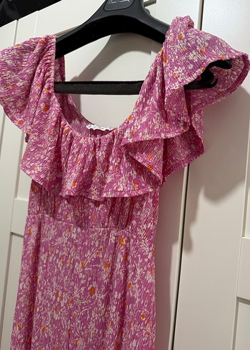 Pembe Uzun Volanlı Bohem Elbise - Görsel 2