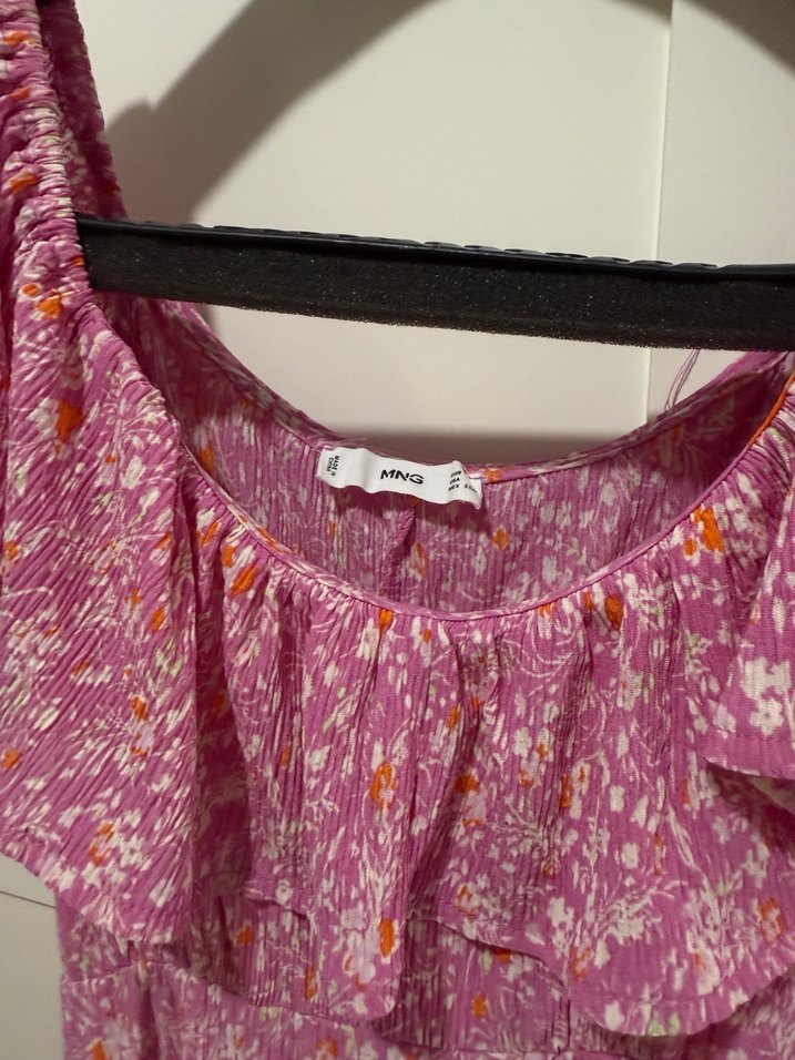 Pembe Uzun Volanlı Bohem Elbise - Görsel 3