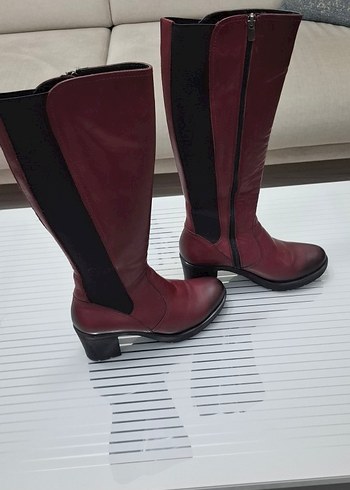Derimod Bordo Kadın Topuklu Dizüstü Çizme
