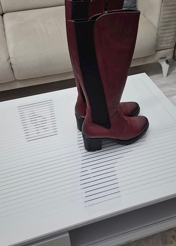 Bordo Kadın Topuklu Dizüstü Çizme