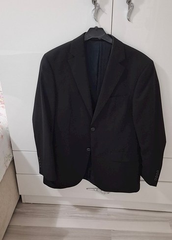Siyah Erkek Düz Düğmeli Ofis Takım Elbise