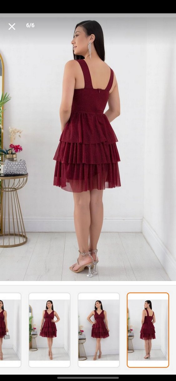 Bordo V Yaka Drapeli Midi Mezuniyet Elbisesi - Görsel 3