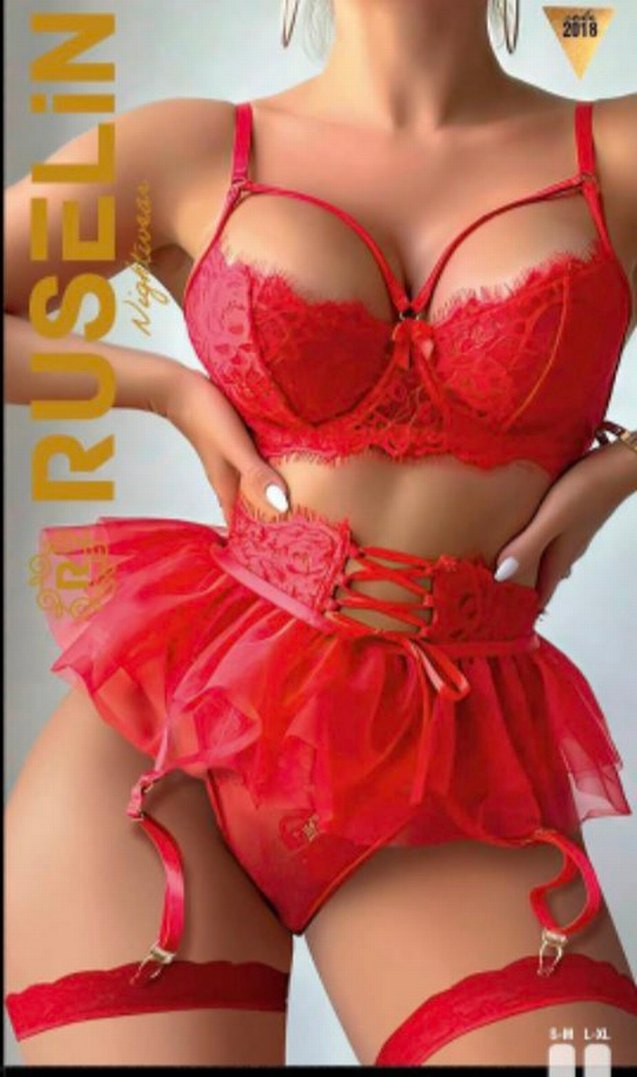 Kırmızı Dantelli Mini Gecelik Takım - Görsel 2