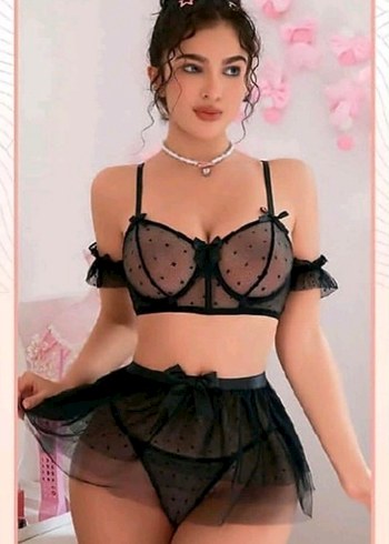 Puantiyeli Siyah Straplez Gecelik - Görsel 2